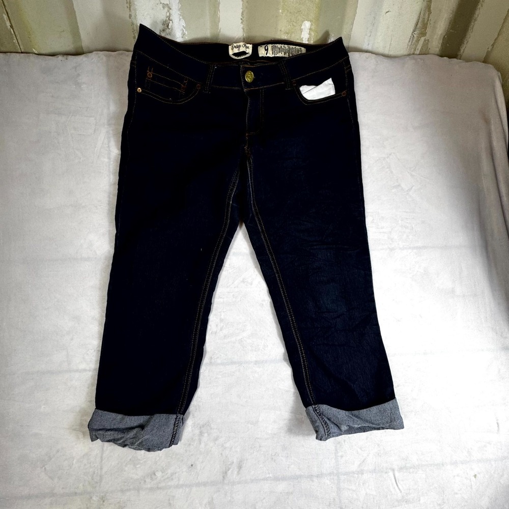 Indigo Rein Forever Cuffed Capri Jeans Women 9 Blue Denim Cotton Rayon Dark Wash